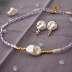 ✨ Luxury Lavender Pearl Necklace Set 💜✨ Handmade Jewelry with Gold Accents 🌟