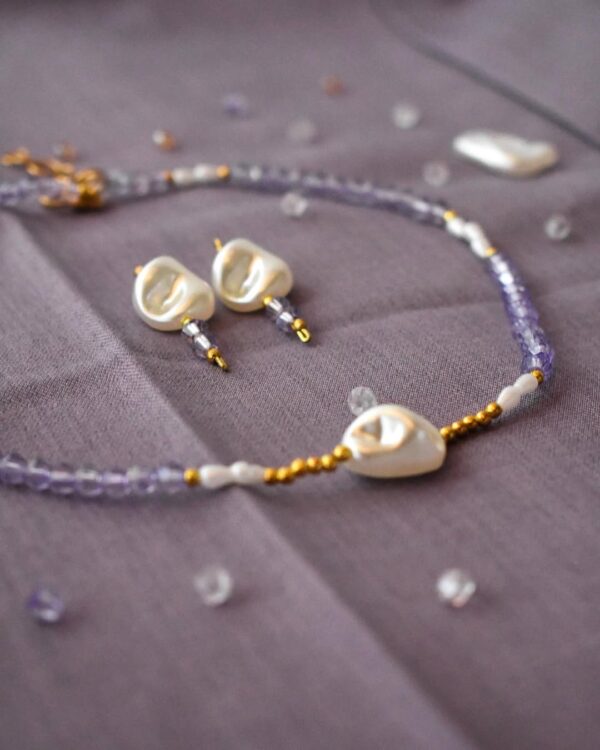 ✨ Luxury Lavender Pearl Necklace Set 💜✨ Handmade Jewelry with Gold Accents 🌟